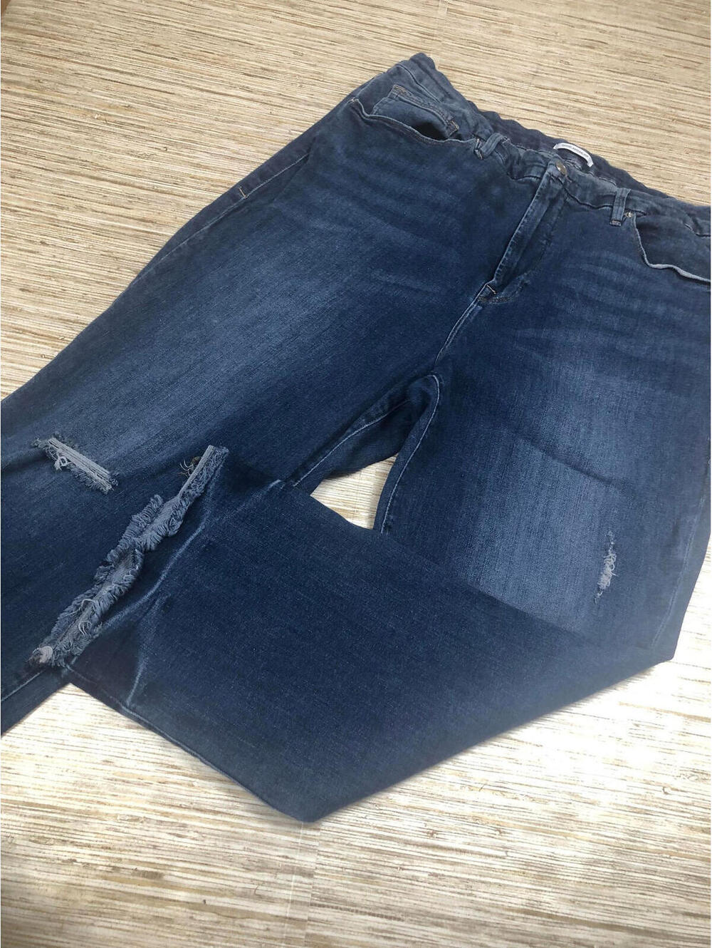 2974 Good American Womens raw hem cropped straight leg stretch jeans med blue 38